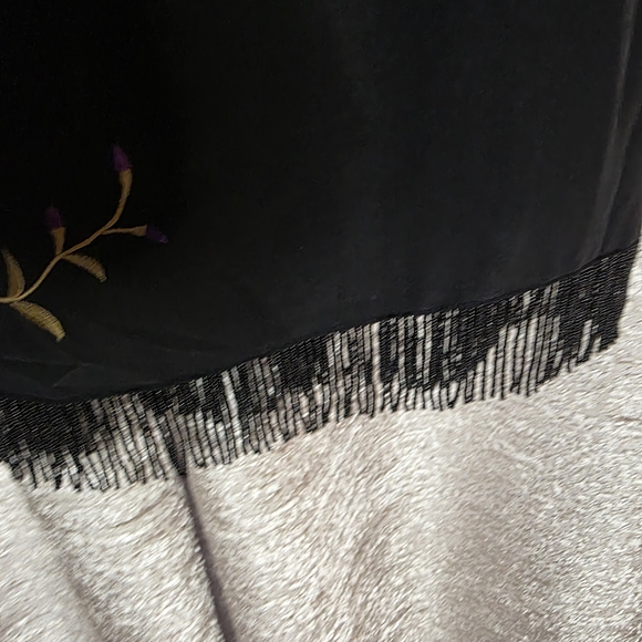 Clio Black Pencil Skirt with Vibrant Floral Embroidery And Fringe - Picture 5 of 6